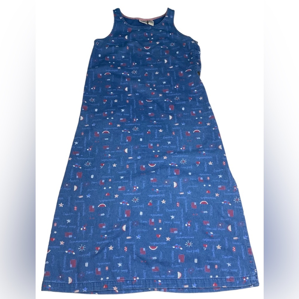 Vintage Koret City Blues Women Petite Small Dress Patriotic American Flag Maxi